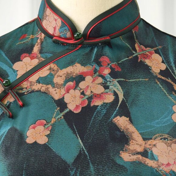 NWT Green Chinese Qipao, Long Cheongsam, Qipao, Evening Dress M - Picture 7 of 13